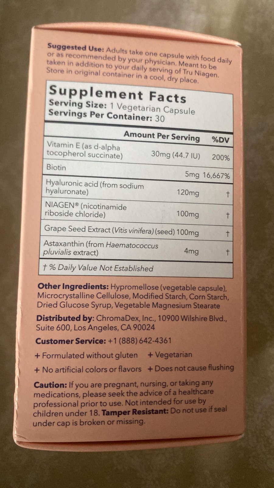 Tru Niagen Beauty Hair Skin Nails Supplement Niagen NR 100mg 30 Veg Capsules