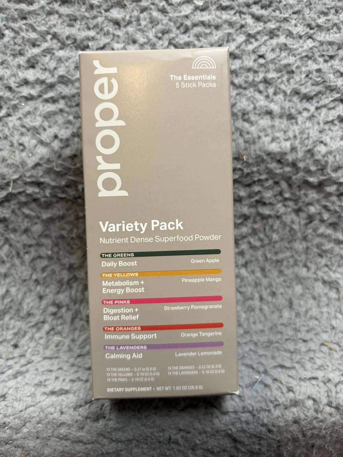 Proper Variety Pack Superfood Powder 5 Stick Packs 1.02oz Apple USA Energy