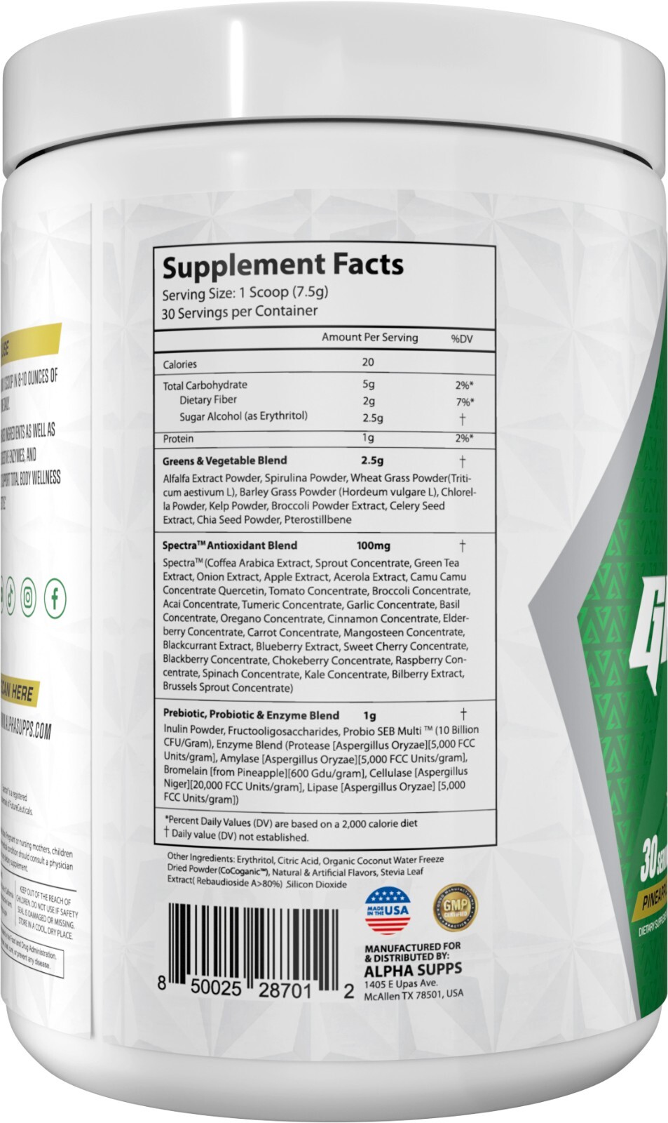Alpha Greens Fruit & Vegetable Powder Prebiotic Probiotic Blend 40+ Ingredients