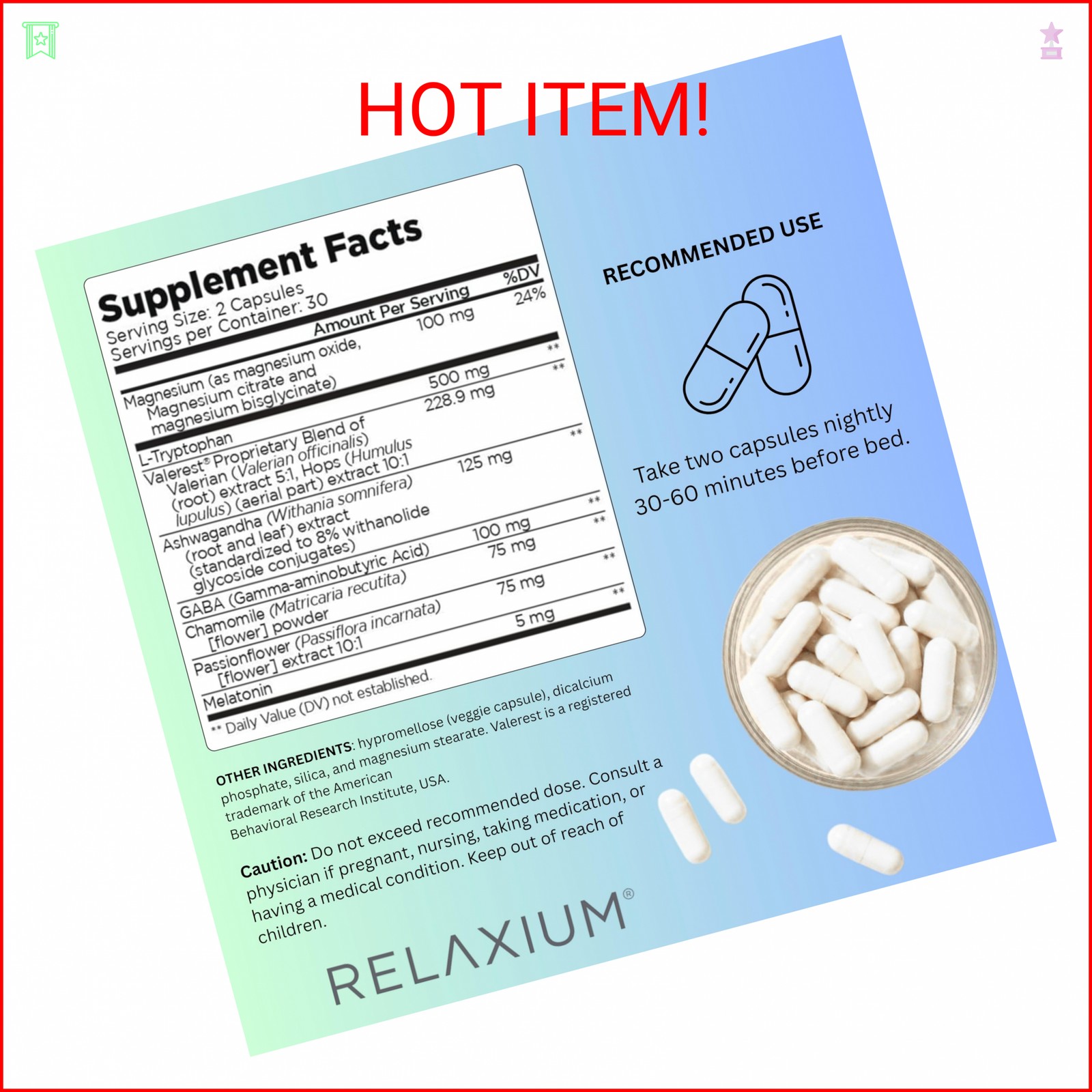 Relaxium Gentle Sleep Supplement | 60 Vegan Capsules, 30-Day Supply | Melatonin,