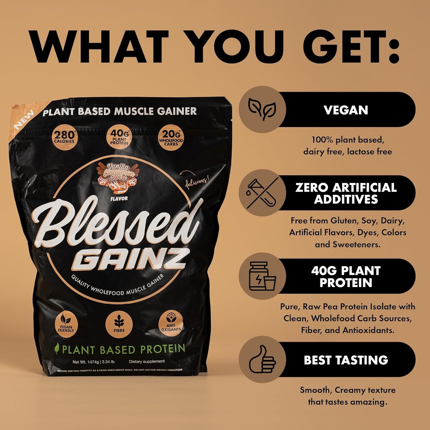 Gainz Wholefood Muscle Gainer – Vanilla Cinnamon Swirl (20 Servings)