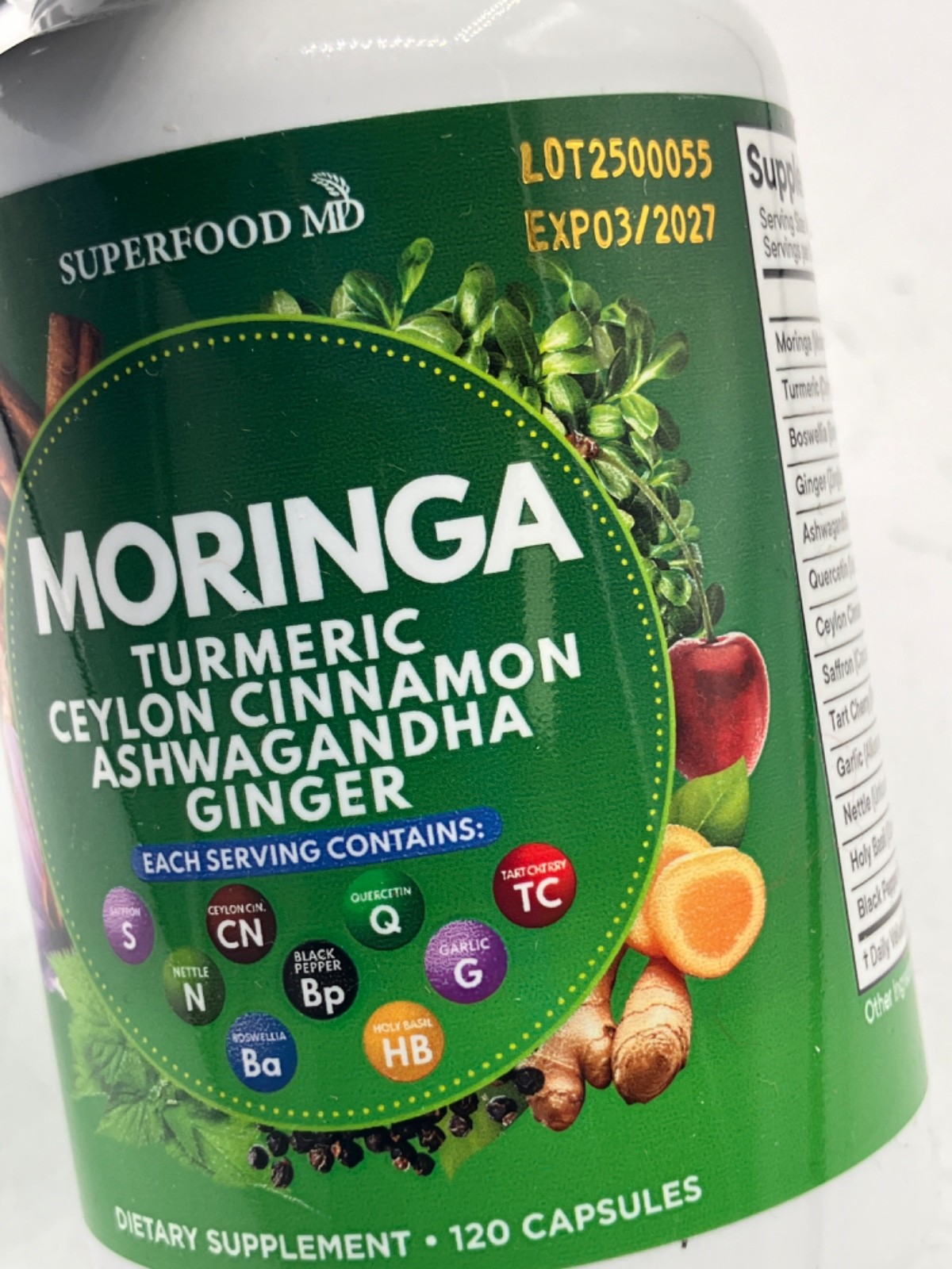 Superfood MD Moringa Supplement Turmeric Ceylon Cinnamon Ashwagandha Ginger 120