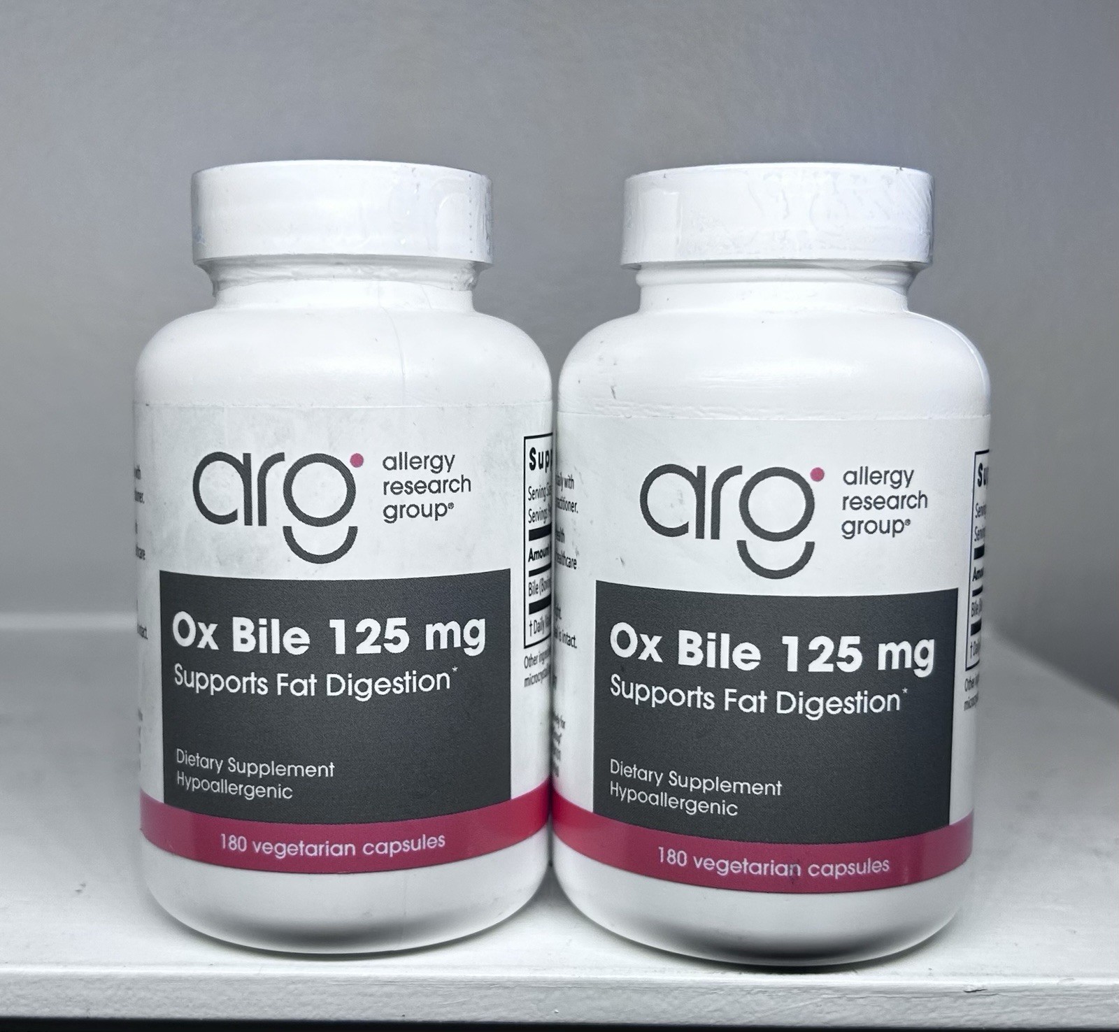 Ox Bile Allergy Research Group – 125mg -180 Caps (360 Total) – LOT OF 2 –