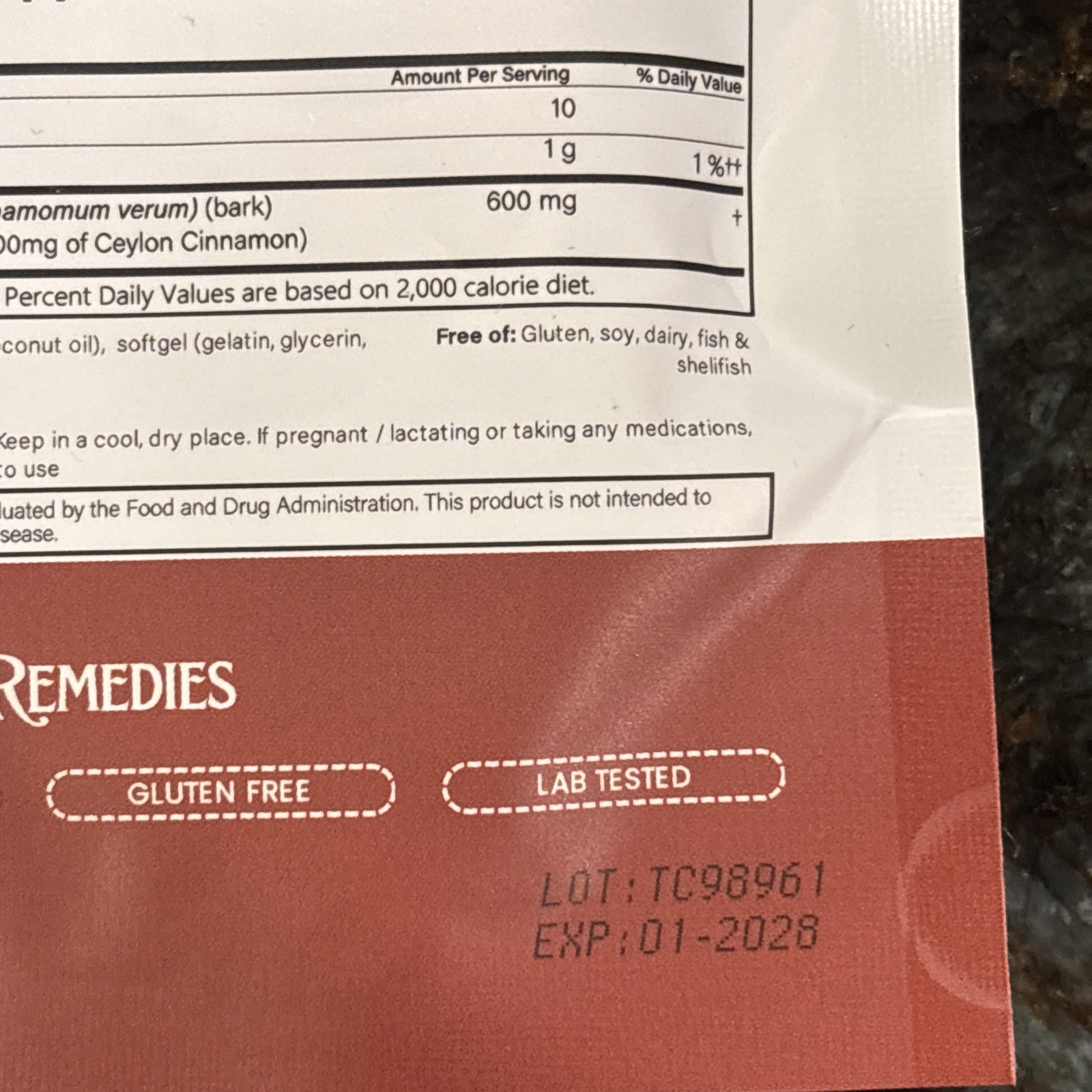 Primal Remedies Ceylon Cinnamon Extract 600mg Softgels 30 Soft gels EXP 01/28