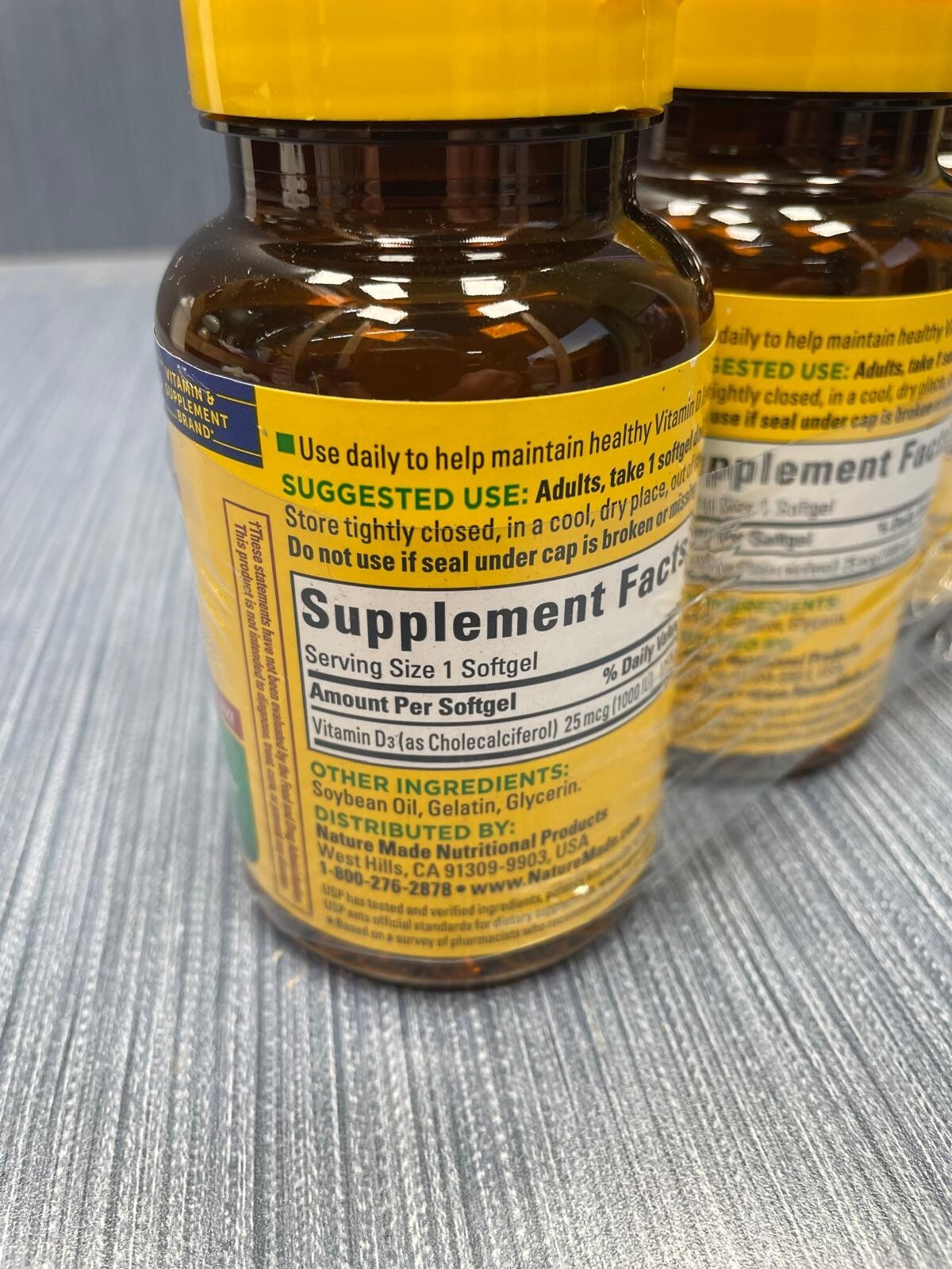 Lot of 3 x Nature Made Vitamin D3 1000 IU (25 mcg) Supplement 180 Softgels