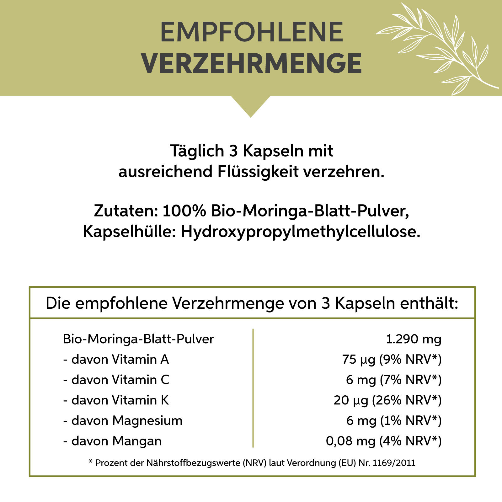 Bio Moringa Kapseln | Moringa Oleifera | Hochdosiert 1290mg Tagesdosis | Vegan