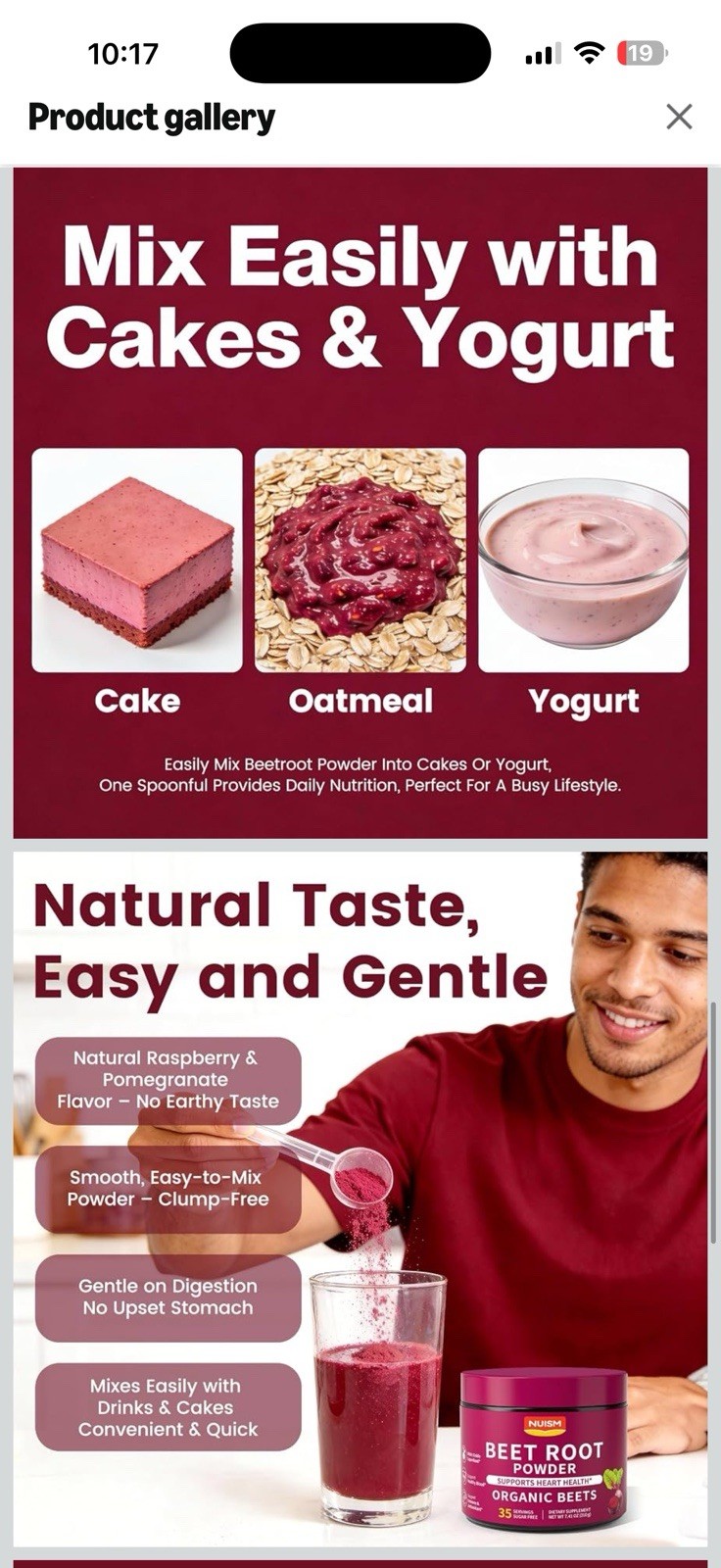 NUISM Beet Root Supplement Powder Natural Raspberry Pomegranate, Sugar Free 210g