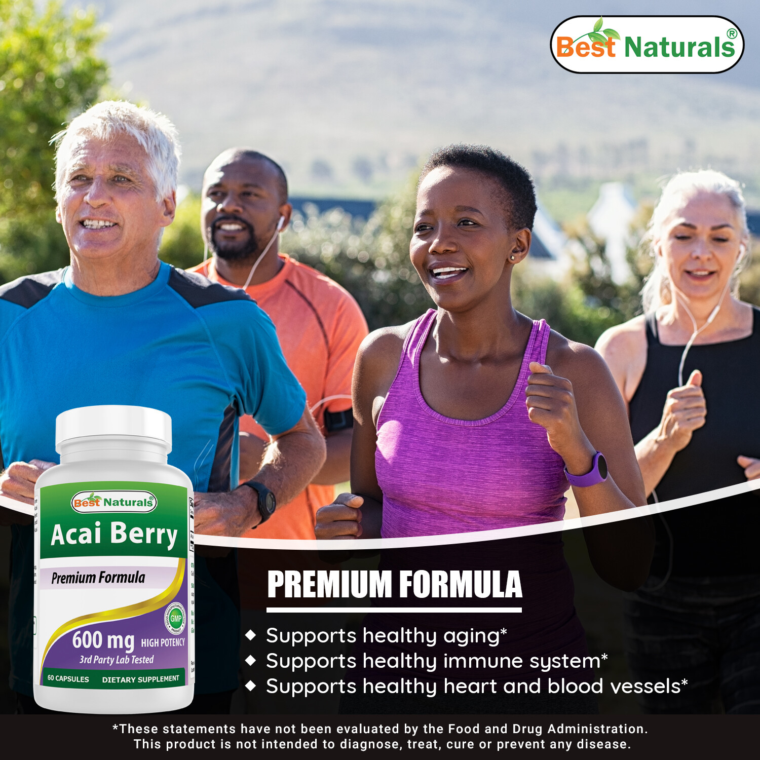 3 Packs Best Naturals Acai Berry Extract 600 mg 60 Capsuels Antioxidants