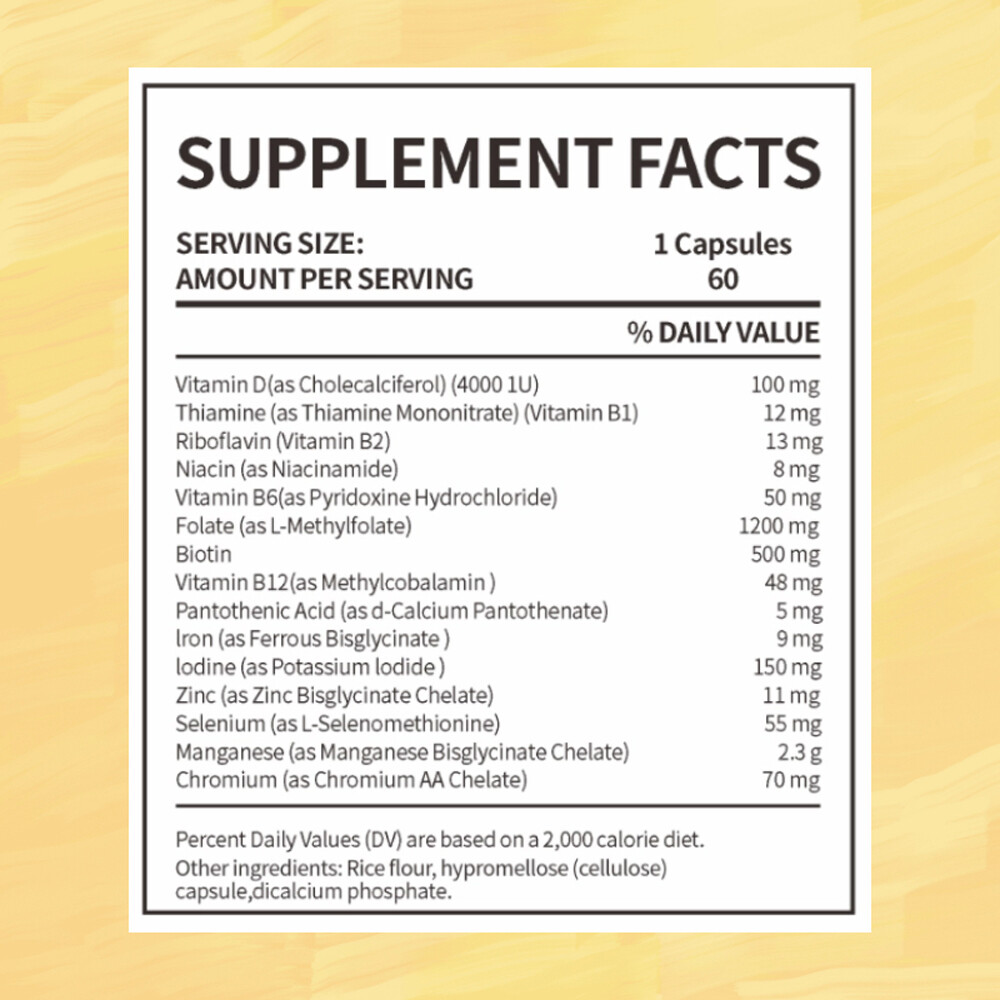 Folic Acid (Vitamin B9) 60 Capsules – Gluten Free & Non-GMO