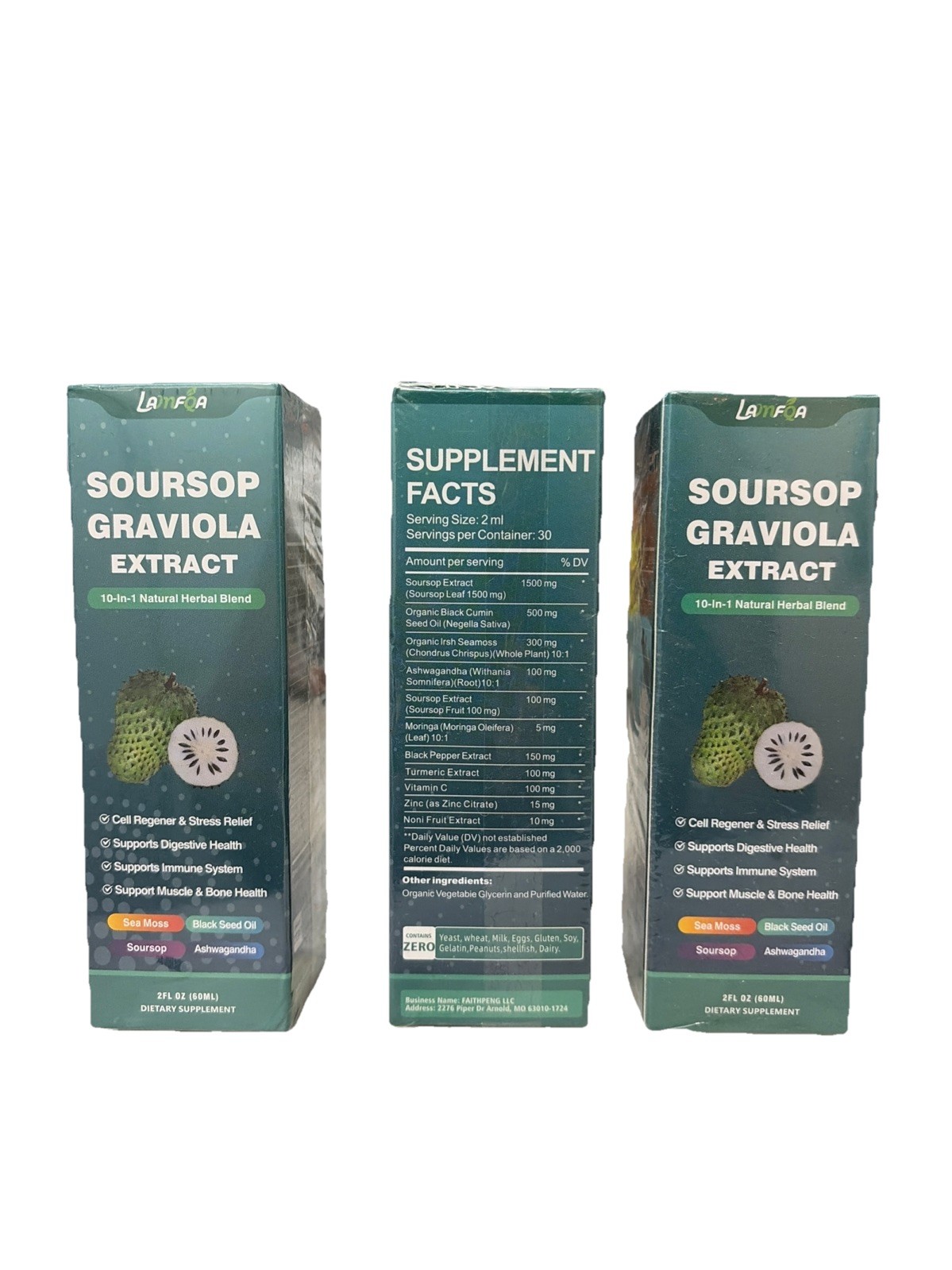 3 Soursop Graviola Extract 10-in-1 Natural Herbal Blend Liquid, 2 fl oz, 11/27