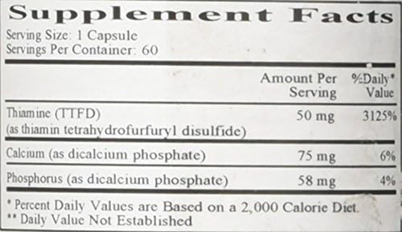 Ecological Formulas Allithiamine Vitamin B1 50mg 60 Caps Aids Energy