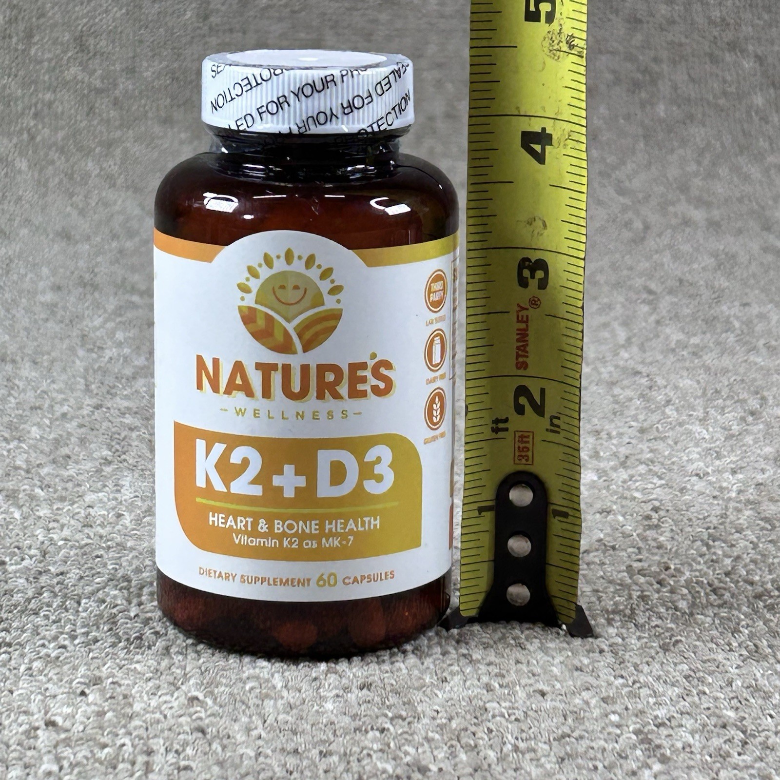 Vitamin K2 As MK7 Plus D3 Dietary Supplement 60 Capsules Heart Bone Health