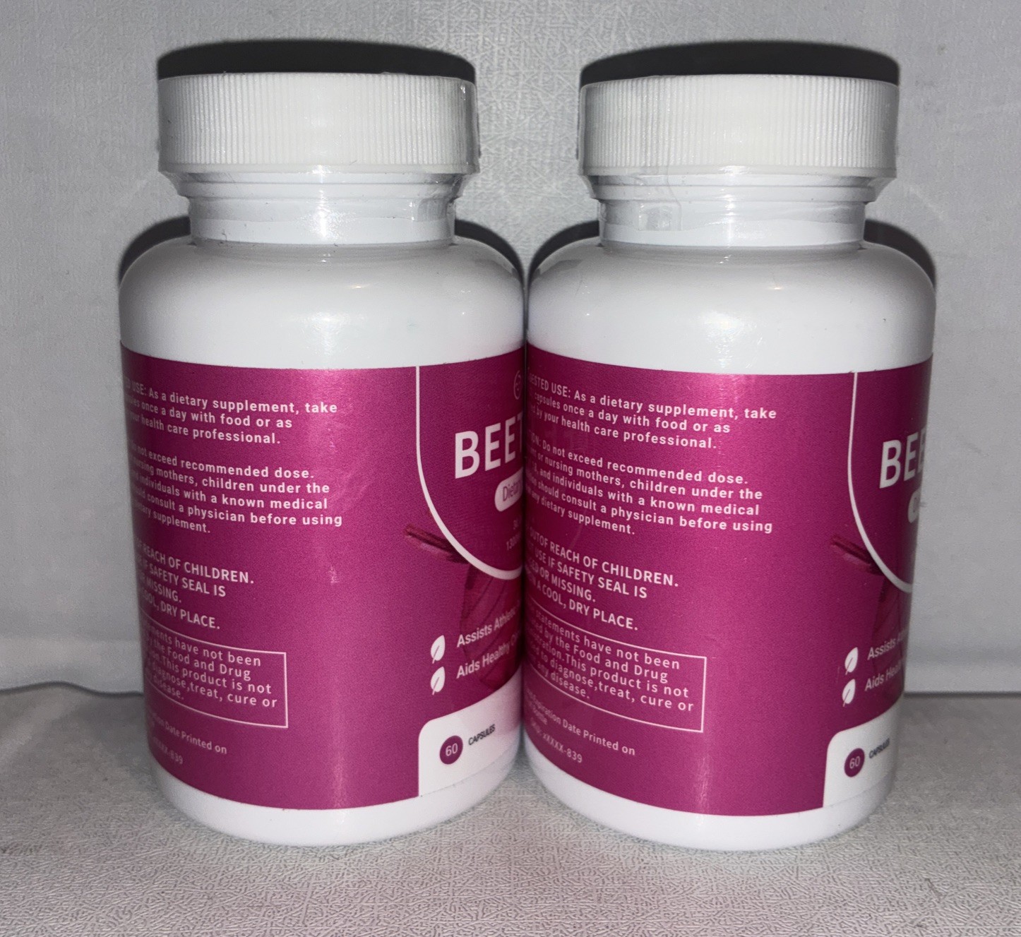 Lot Of 2- Rosabella Beetroot Dietary Supplement GMP 1300mg /60 Caps Each