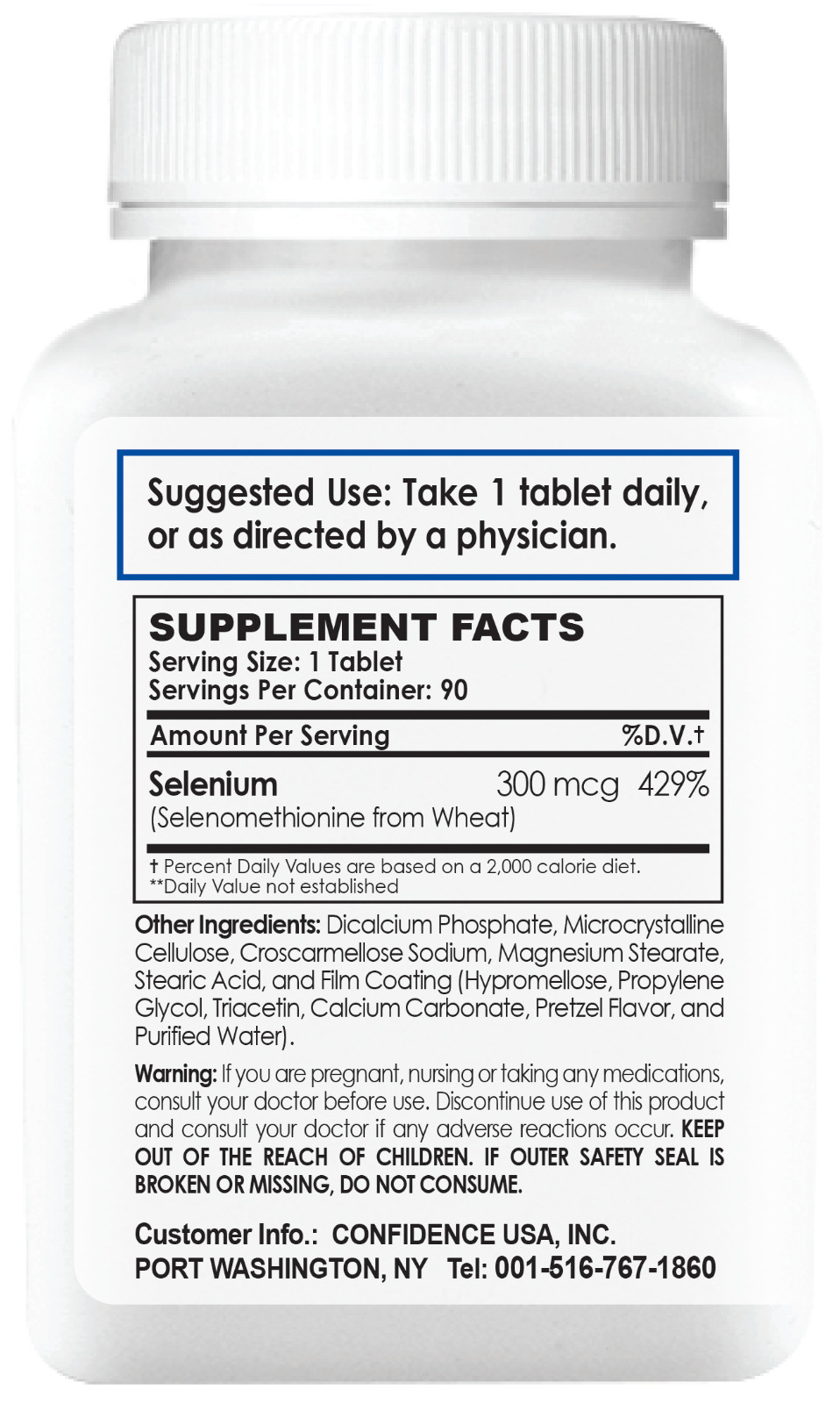Confidence USA Selenium Max 90 Tablets –Natural Selenium 300mcg-Immune&Longevity