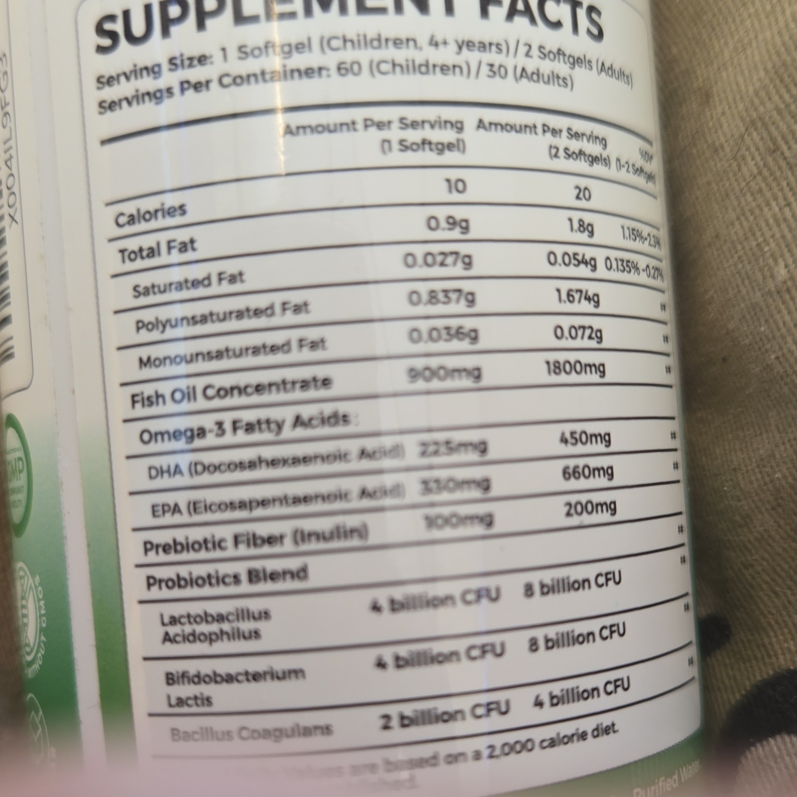 Vita Guard Omega-3 Fish Oil 1800mg Prebiotic Probiotic 60 Softgels