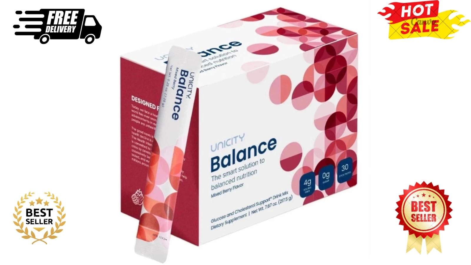Unicity Balance NATURAL Mixed Berry 30 Stick Packs Fiber Supplement Drink Mix
