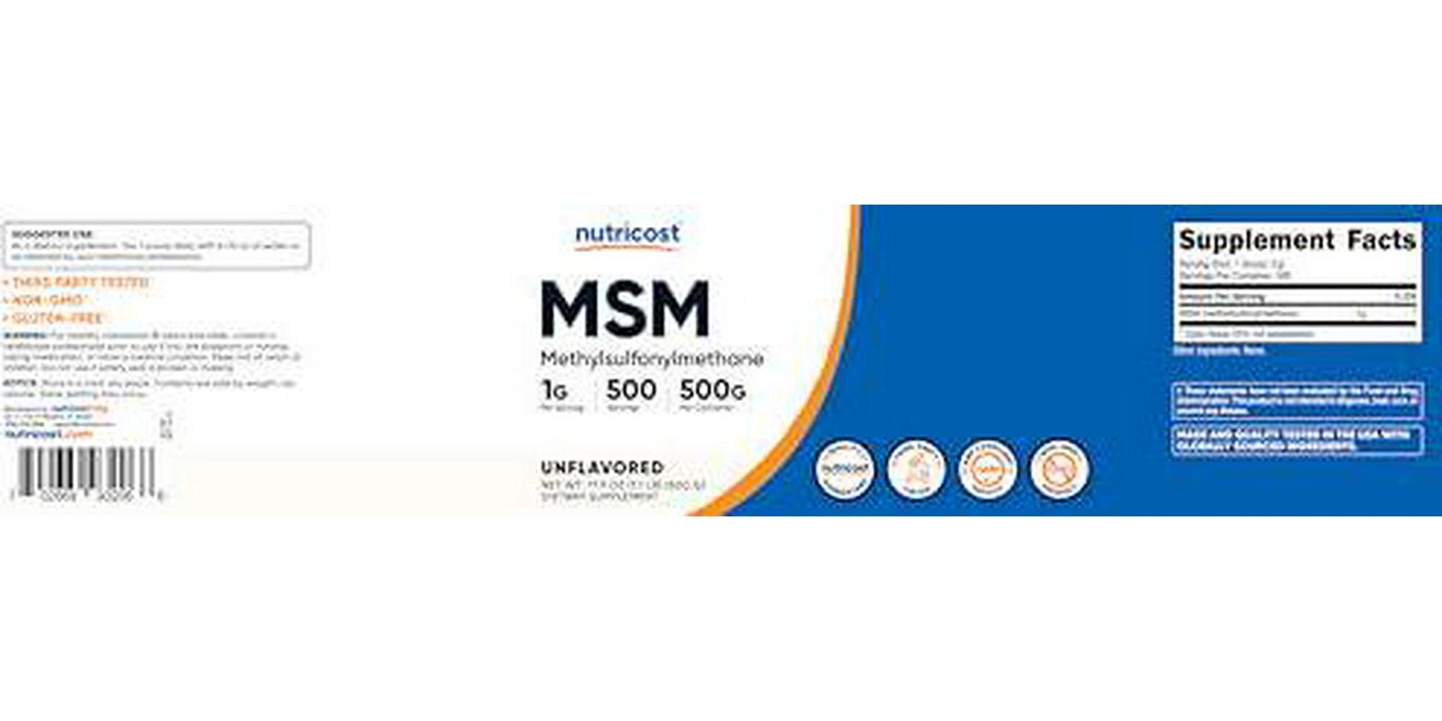 Nutricost Pure MSM Powder 500 Grams (Methylsulfonylmethane)