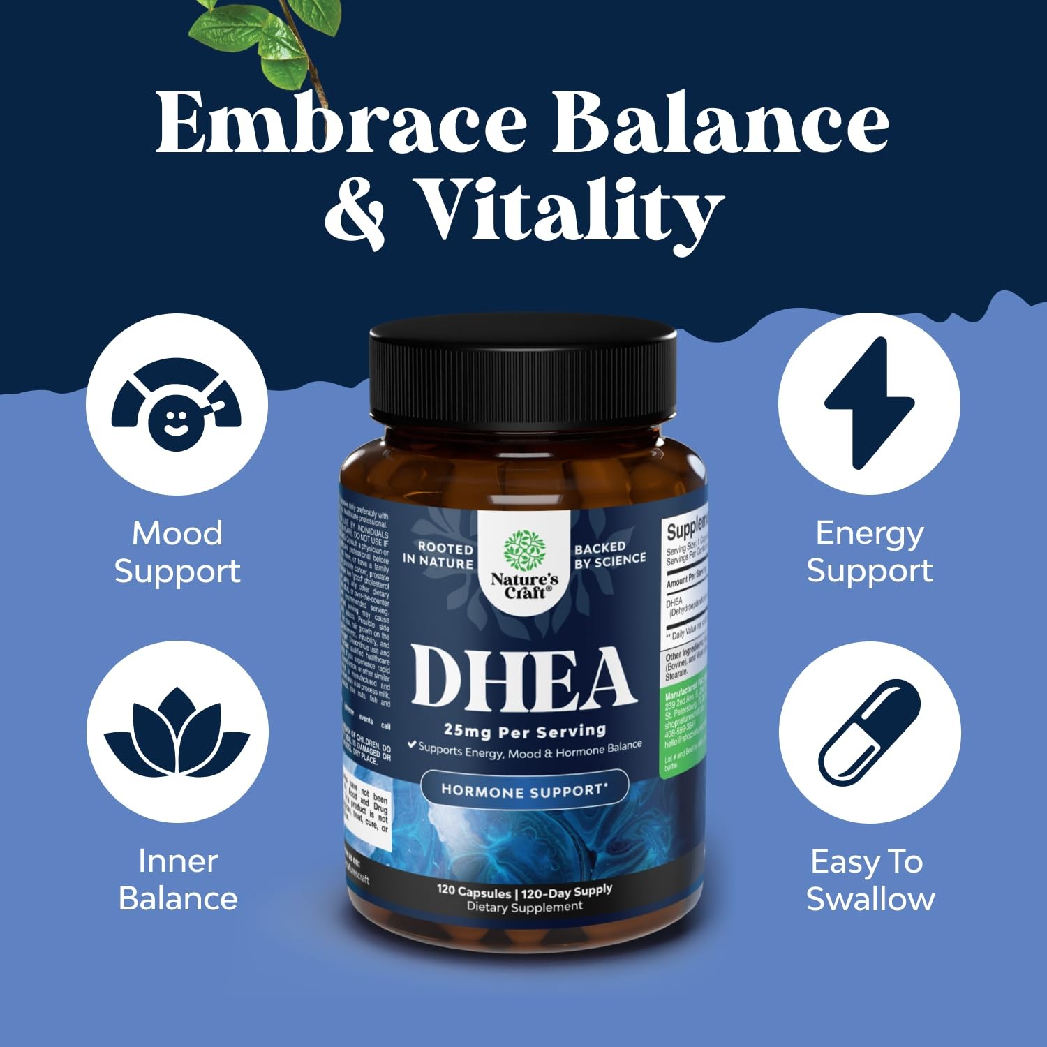 DHEA Supplement for Women & Men – 25mg per Serving 120 Count (Pack of 1)