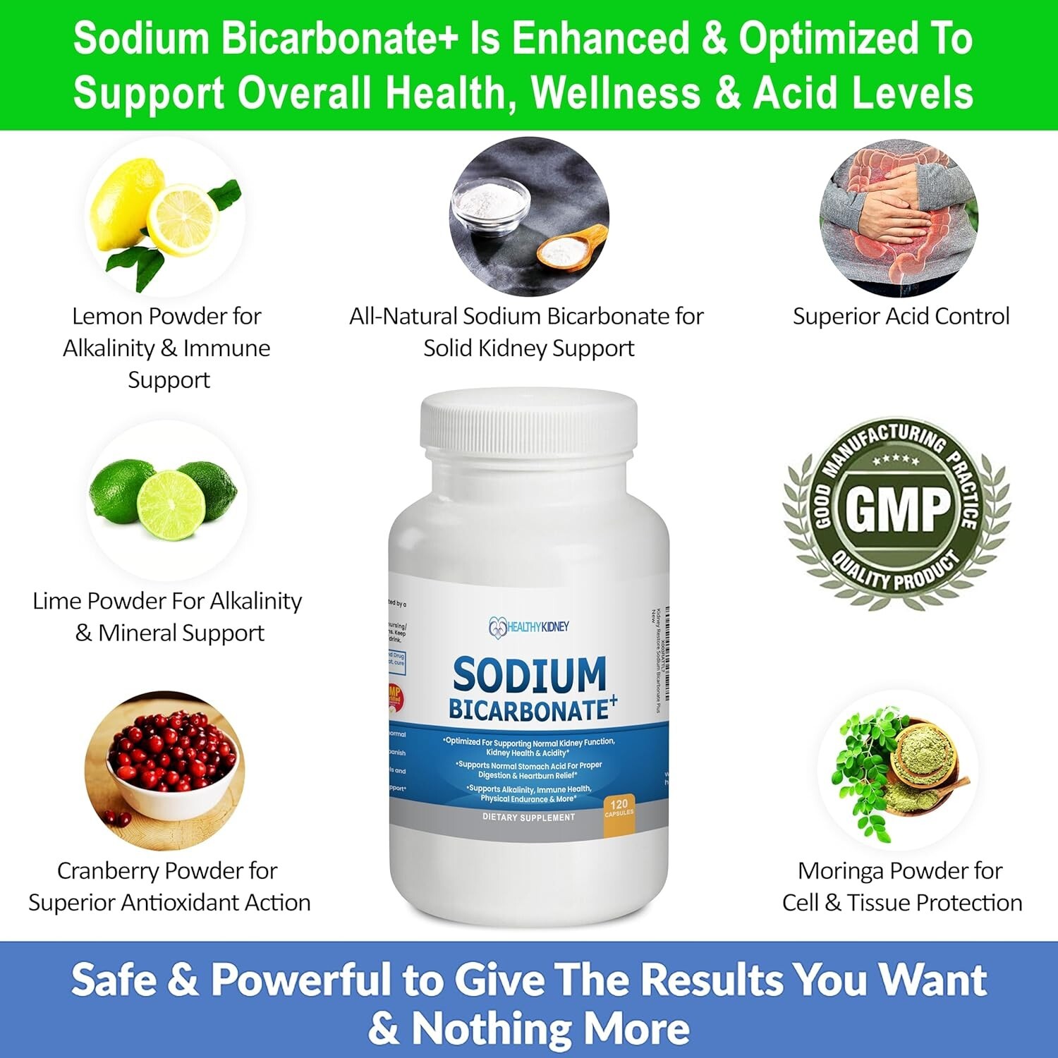 Organic Sodium Bicarbonate Alkaline Capsules Performance Aid Fast-Acting120 Caps