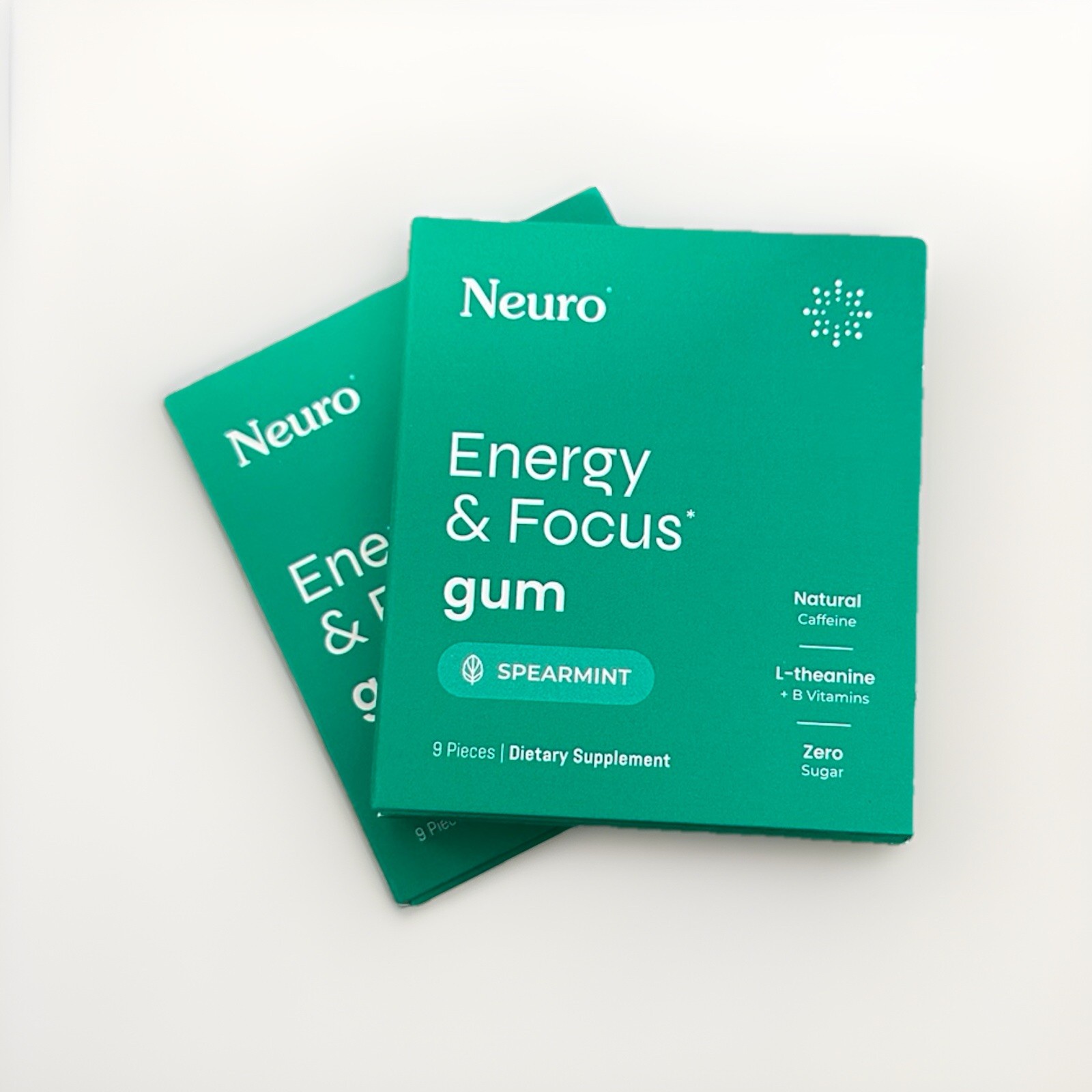 Neuro Gum L-theanine B-12 Nootropics Caffeine 2 pack 18 pcs New Spearmint Flavor