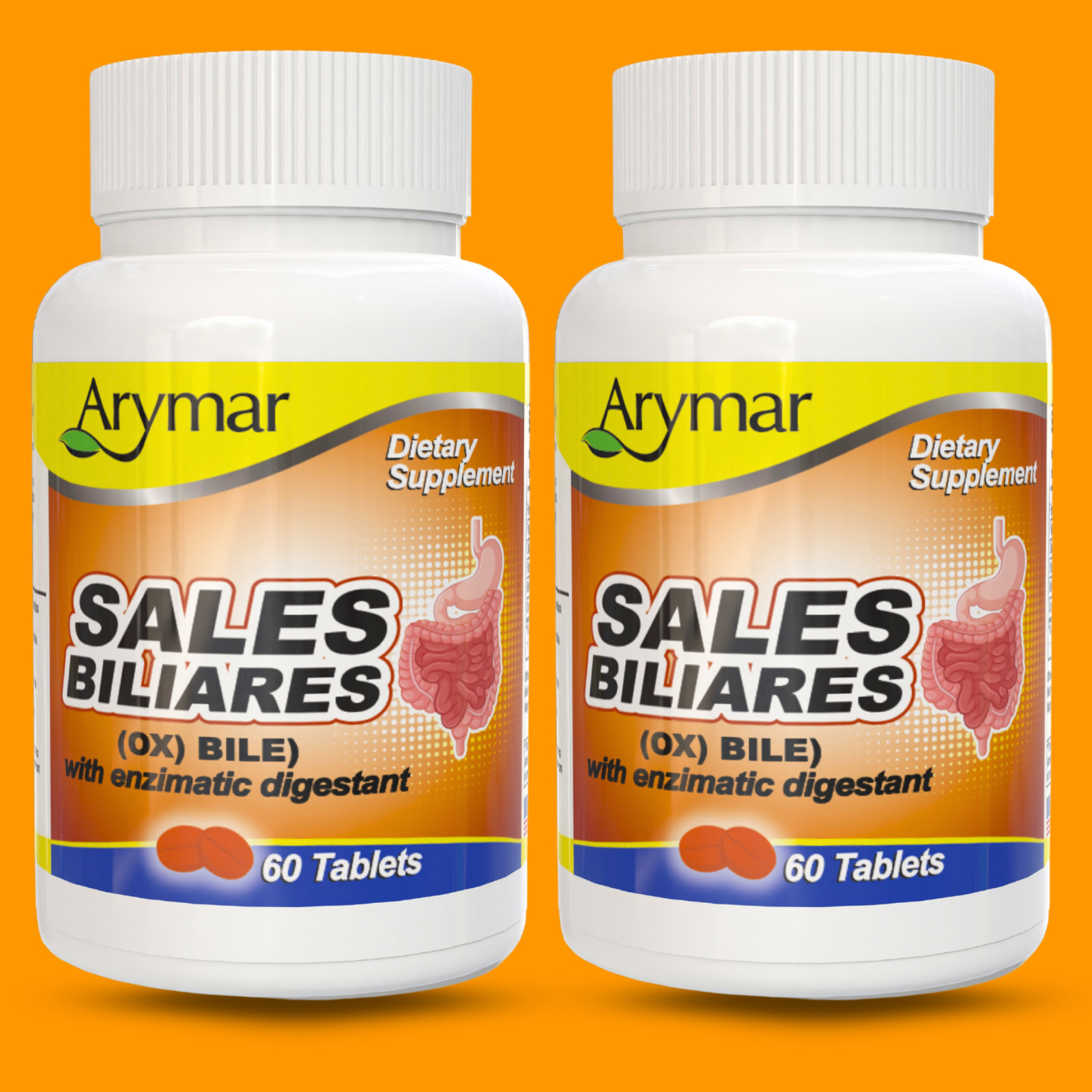 Arymar Sales Biliares Ox Bile & Digestive Enzymes 60 Tablets (2-Pack)