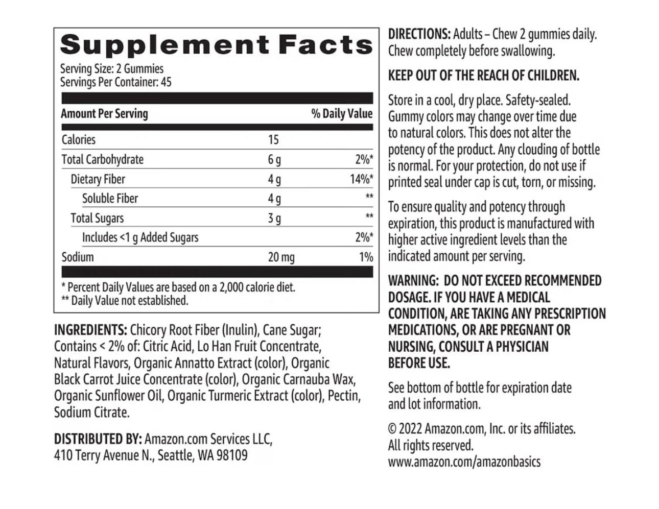 Amazon Basics Fiber Gummies 4g Digestive Health, Orange Lemon Strawberry, 90