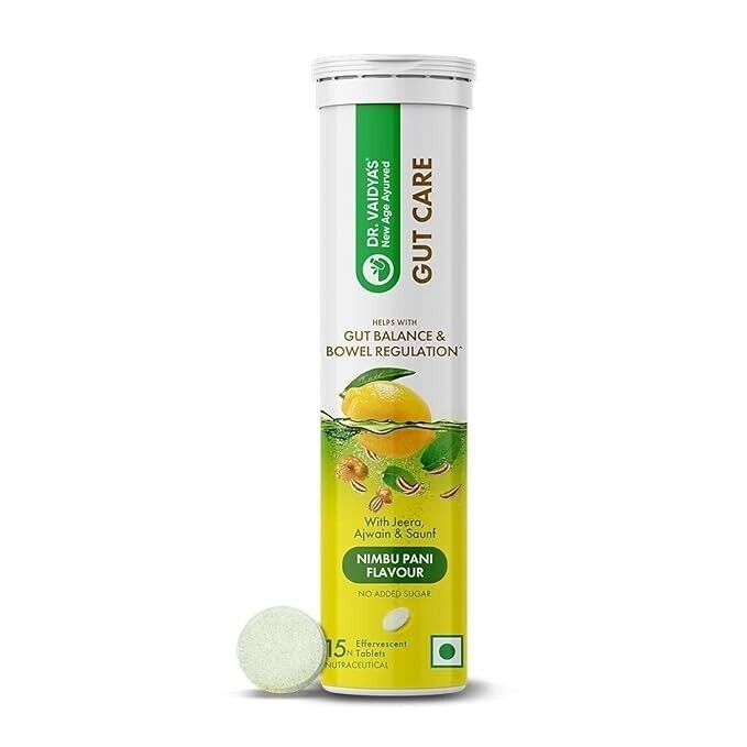 Dr. Vaidya’s Gut Care Effervescent Tablets Improves Digestion 15 Tablets.