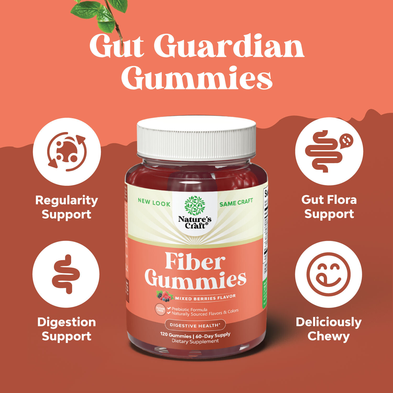 Sugar Free Fiber Gummies for Adults – High Fiber Supplement with Prebiotic 120ct