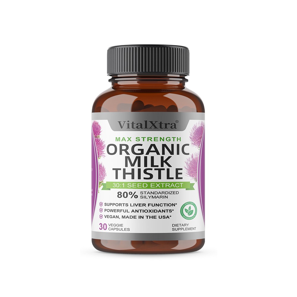 Organic Milk Thistl Extract 30/60/120Caps for Liver Detox, Digestive Support