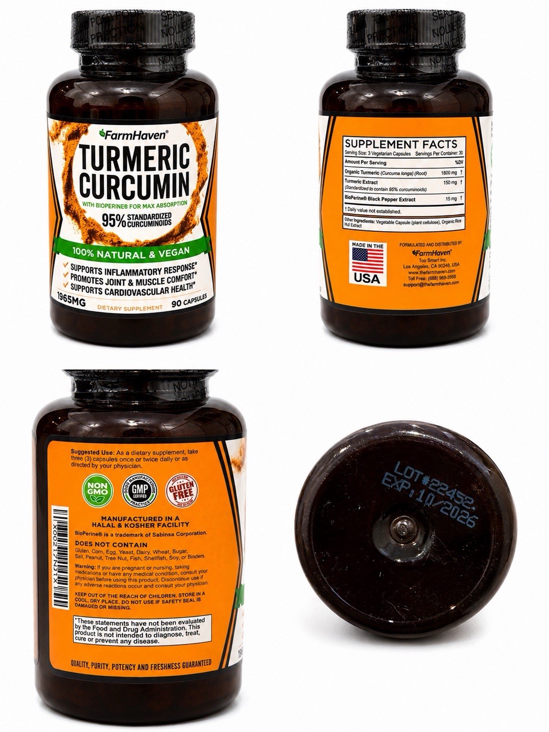 FarmHaven Turmeric Curcumin 1965mg 90 Vegan Capsules Exp 10/2026