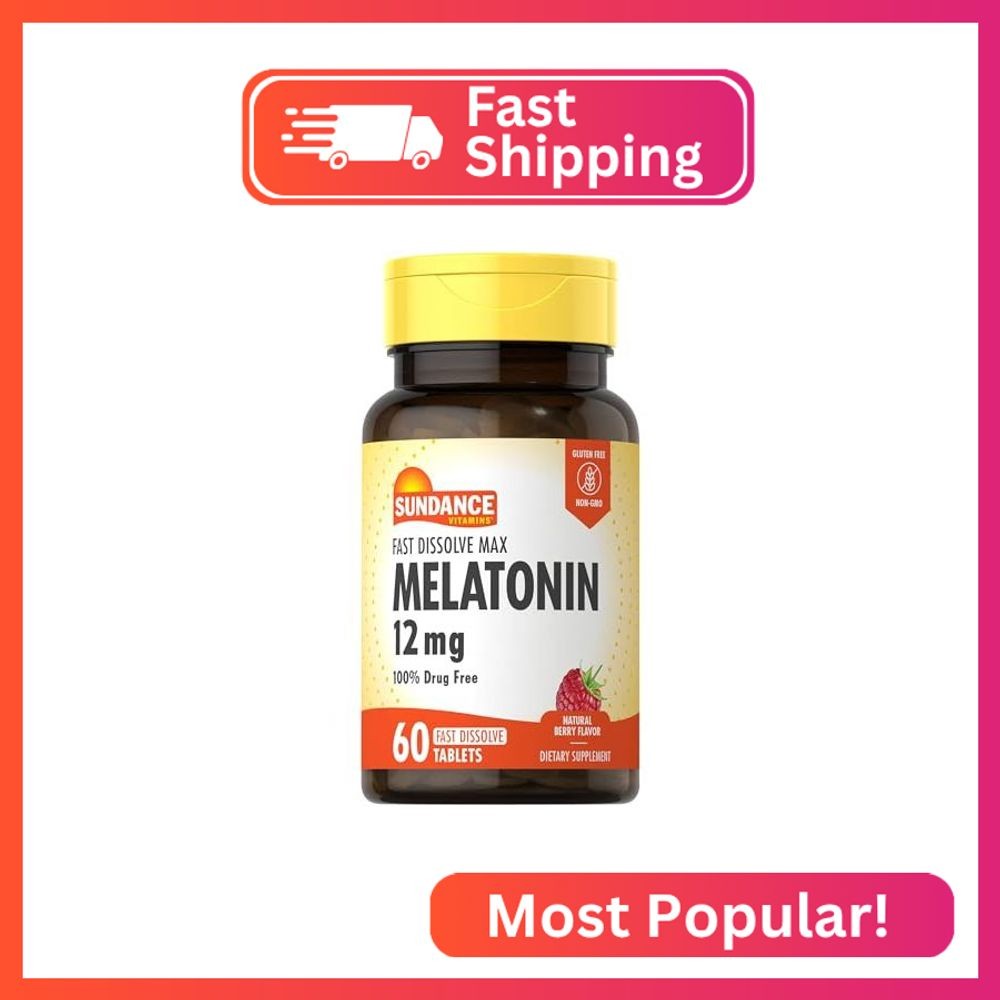 Sundance Melatonin 12mg | 60 Fast Dissolve Tablets | Natural Berry Flavor | Vege