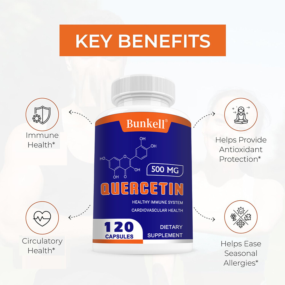 Quercetin 500 mg – Supports Cardiovascular Health, Non-GMO, Gluten Free, Vegan