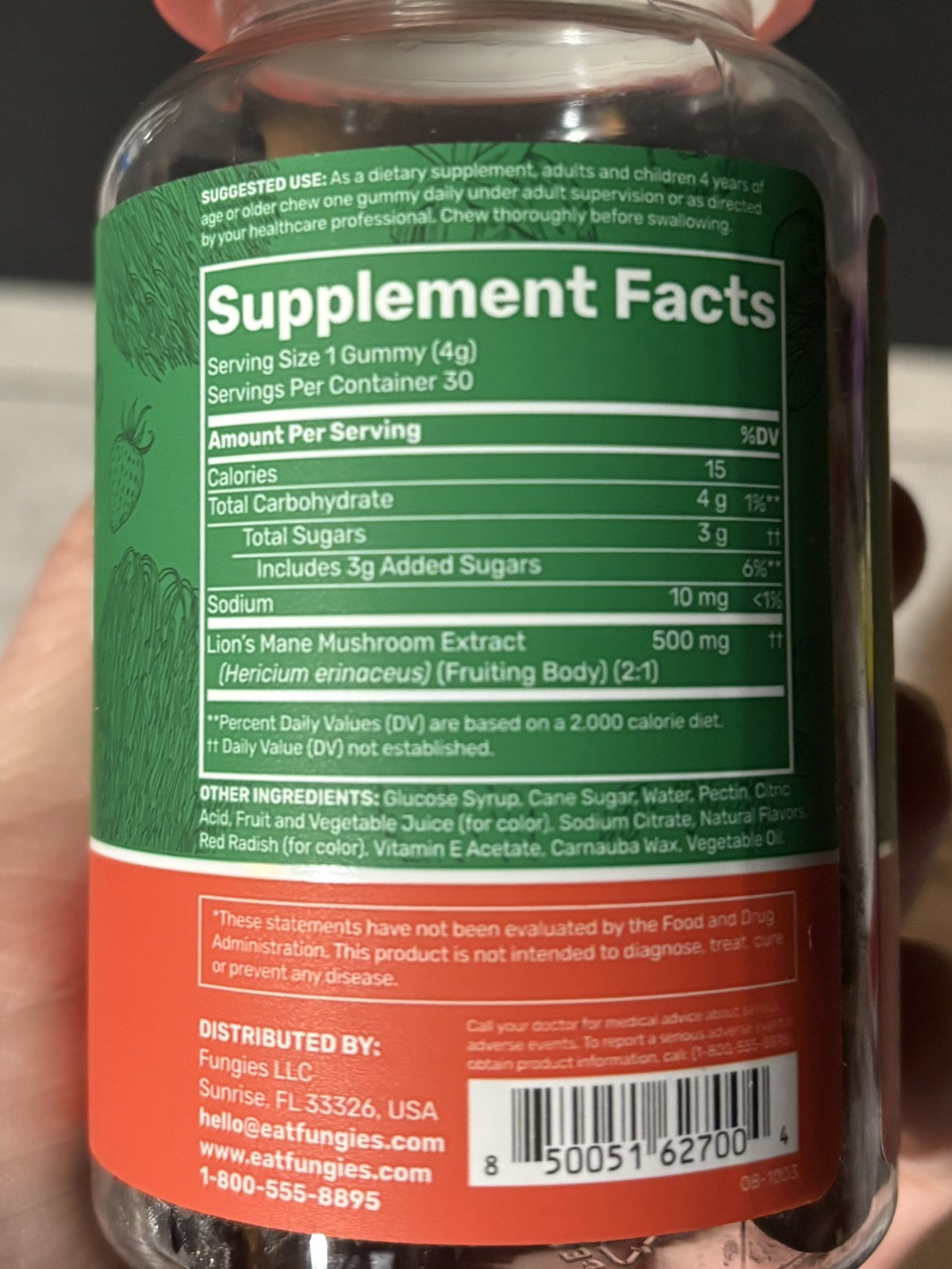 Fungies Lion’s Mane Mushroom Daily Gummies – 30 Pectin Gummies-Expires 06/2027