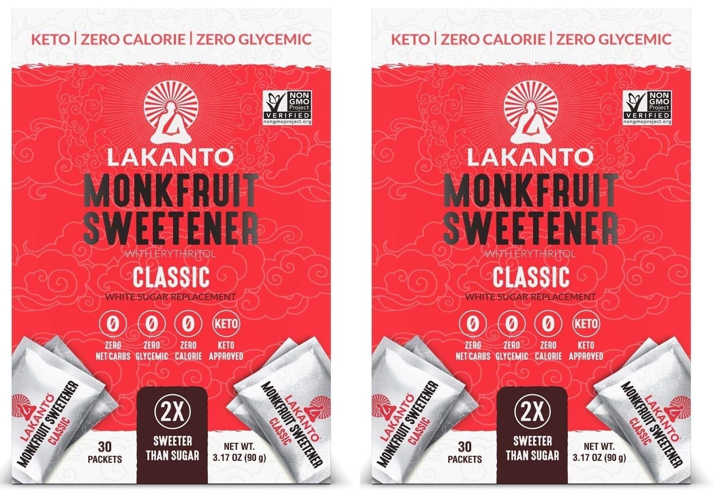 Lakanto Monkfruit Sweetener with Erythritol Packets 30 pckts Each (Pack of 6)