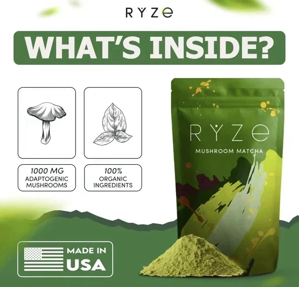 Ryze Organic Mushroom Matcha + Coffee- 30 Servings Sealed Exp 2028 FREE SHIPPING