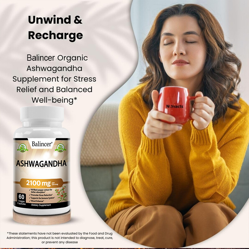 Organic Ashwagandha 2100 Mg – 60 Veggie Capsules pure Organic