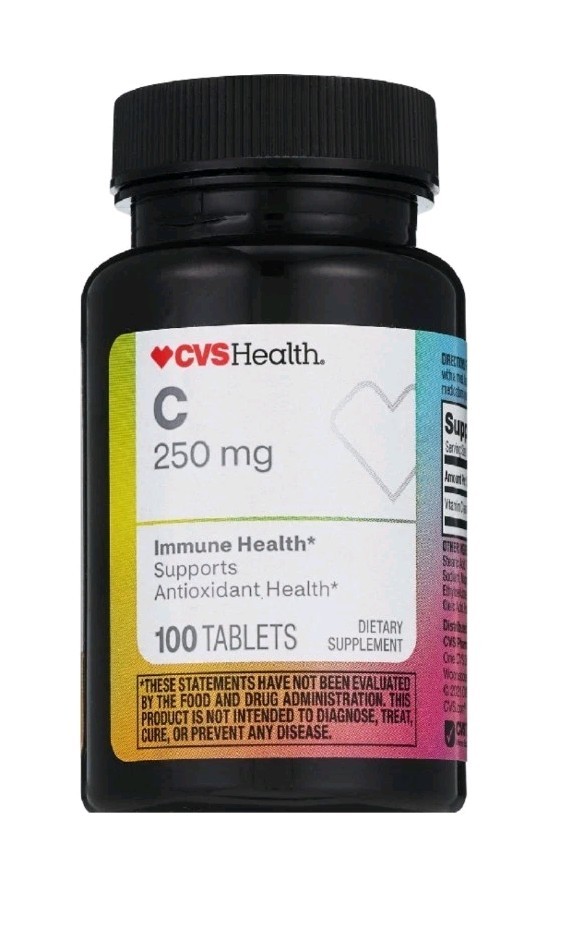 Two New CVS Health Vitamin C 100 Count Tablets-250 mg & 500 mg Exp 06/27 & 08/27