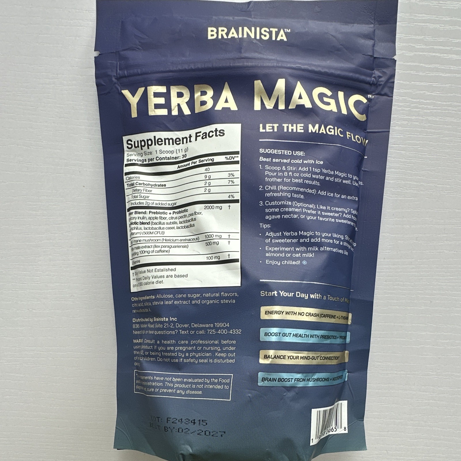 Brainista Yerba Magic Prebiotic+Probiotic Powder Peach Mango 11.64oz