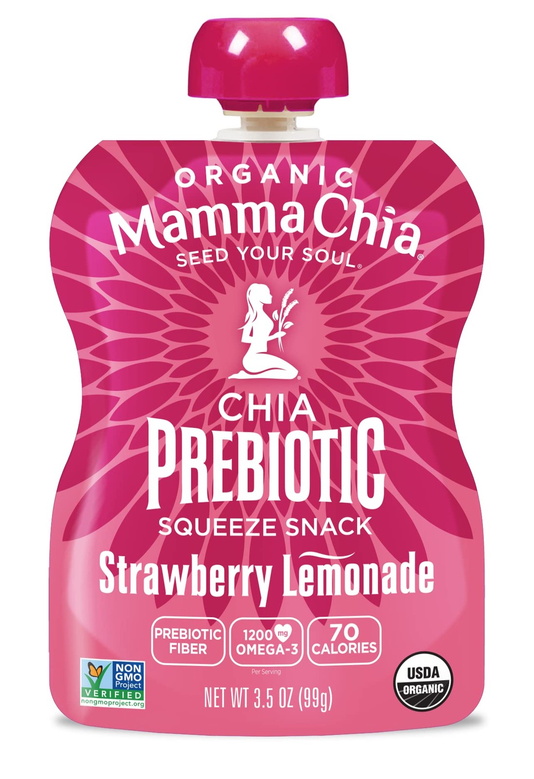 Mamma Chia Organic Prebiotic 3.5 Ounce (Pack of 16), Strawberry Lemonade