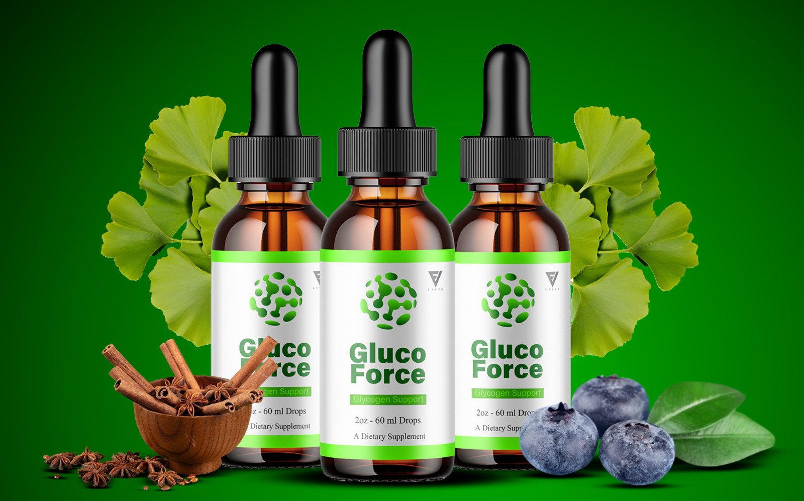 (5 Pack) Gluco Force Liquid Drops GlucoForce Glycogen Support Supplement (10oz)