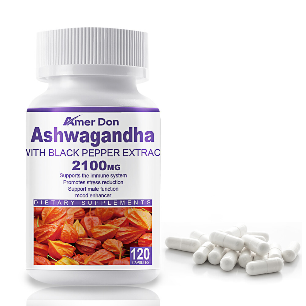 Organic Ashwagandha Capsules 2100mg Supplement&Black Pepper Root Powder 120Pcs
