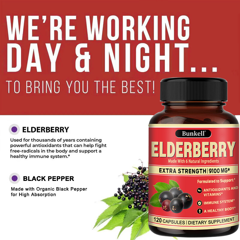 ELDERBERRY Extract 120 Capsules Immune System Booster Antioxidant