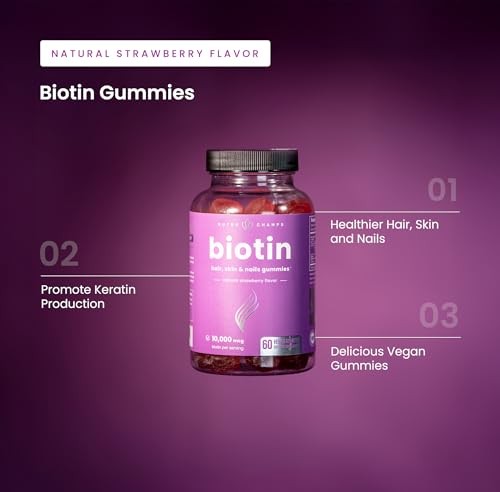 NutraChamps Biotin Gummies 10000mcg for Healthy Hair, Skin & Nails – Vegan