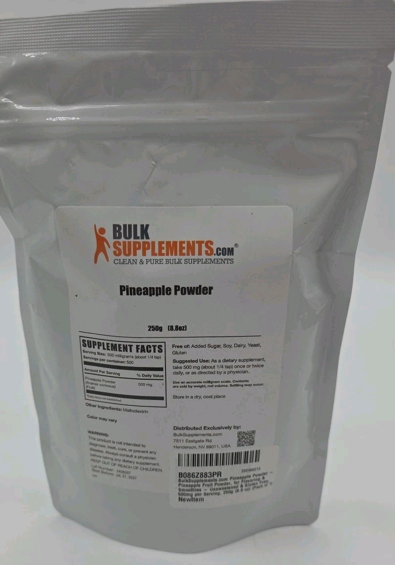 BulkSupplements Pineapple Powder 8.8oz 500mg per Serving 500 Servings Exp 7/27