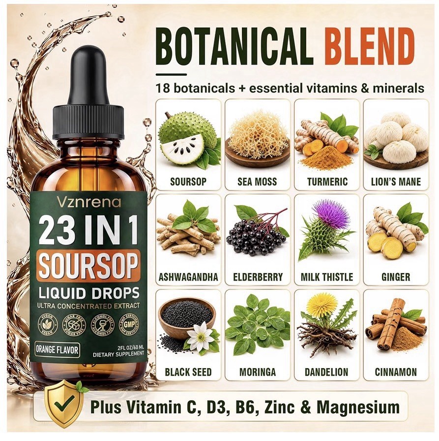 Vznrena 23-in-1 Soursop Liquid Drops Orange Flavor Vegan Sugar-Free 2 fl oz