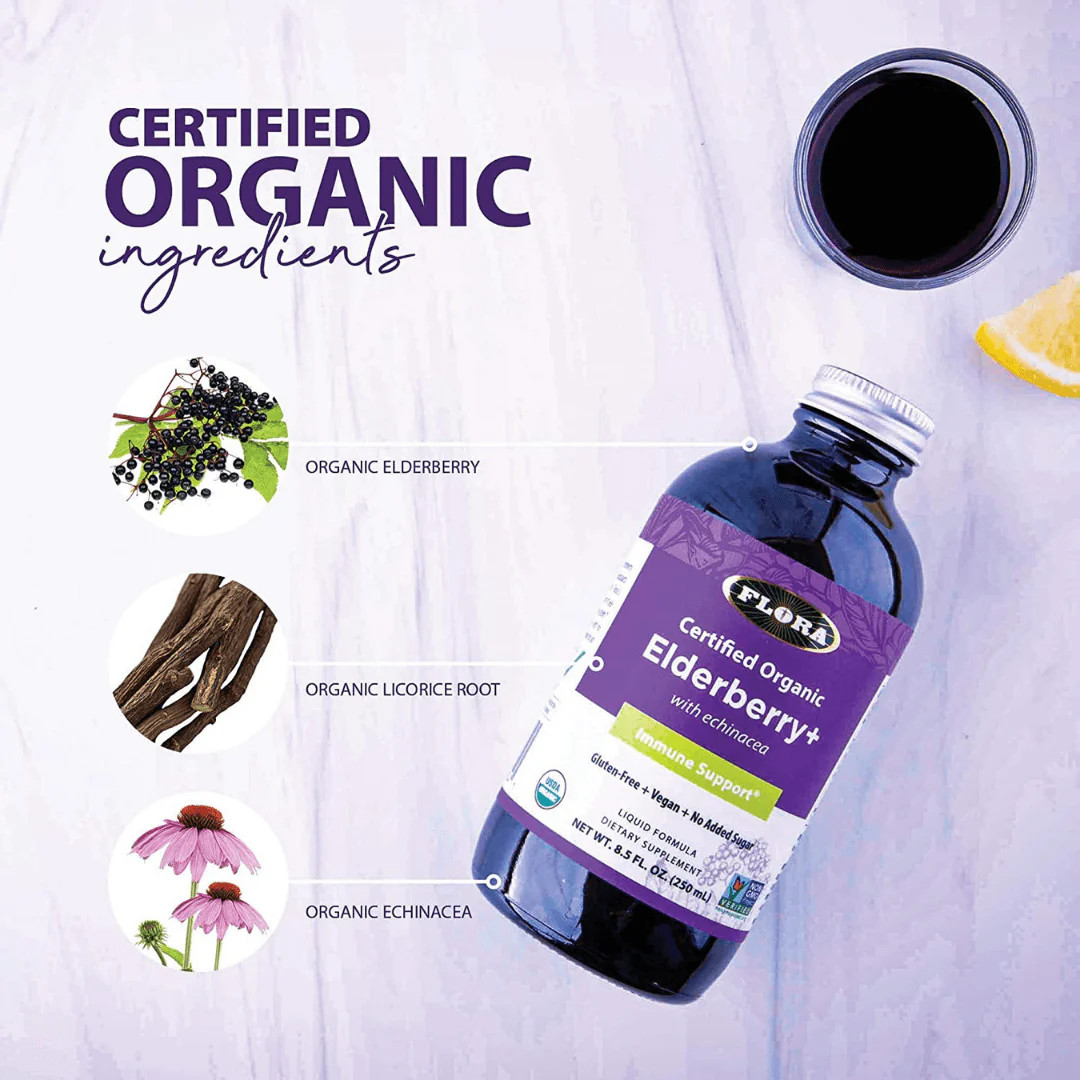 Flora Certified Organic Elderberry Plus with Echinacea Immune Support 8.5 Fl Oz