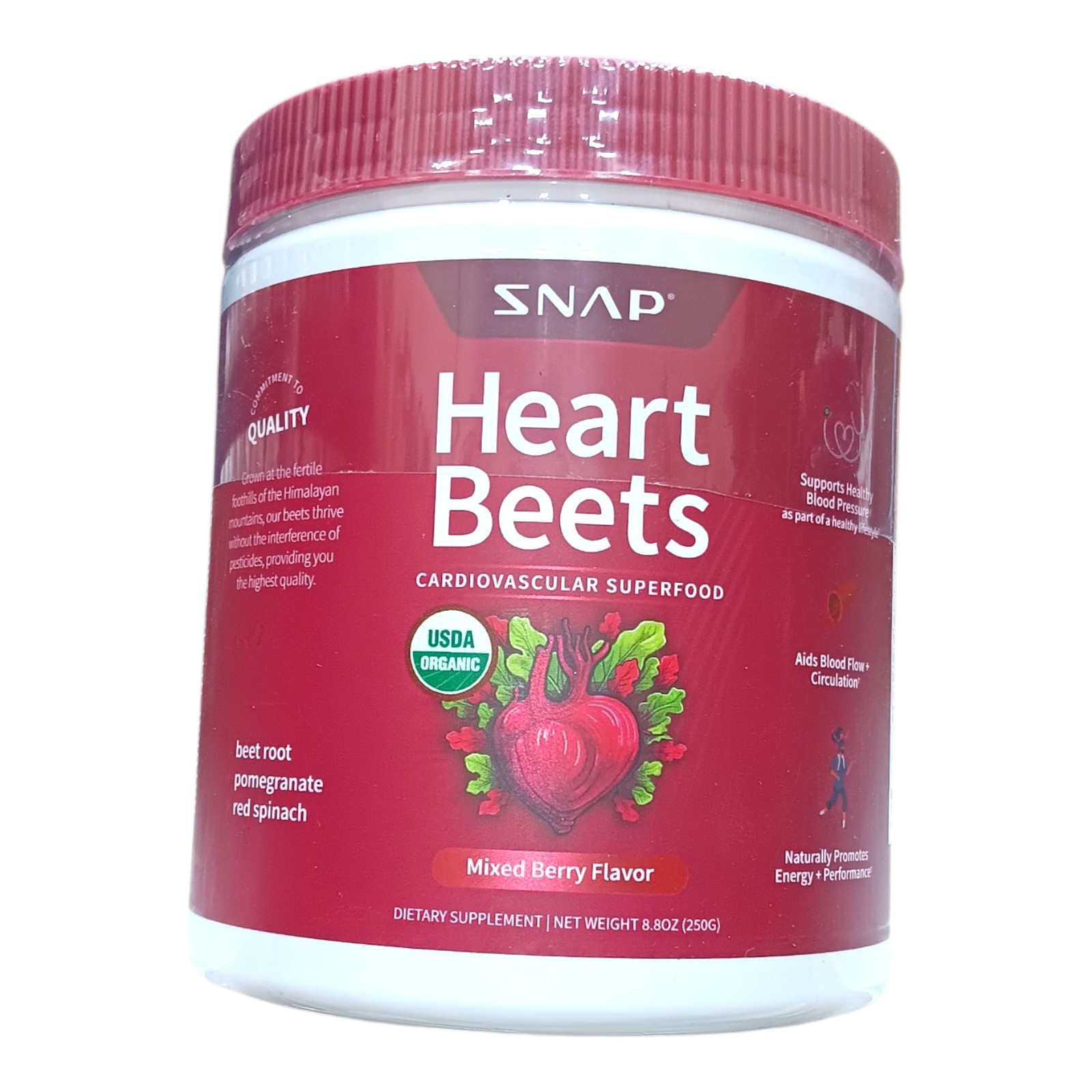 Snap Heart Beets Powder USDA Cardiovascular Superfood Nitric Oxide Booster 8.8oz