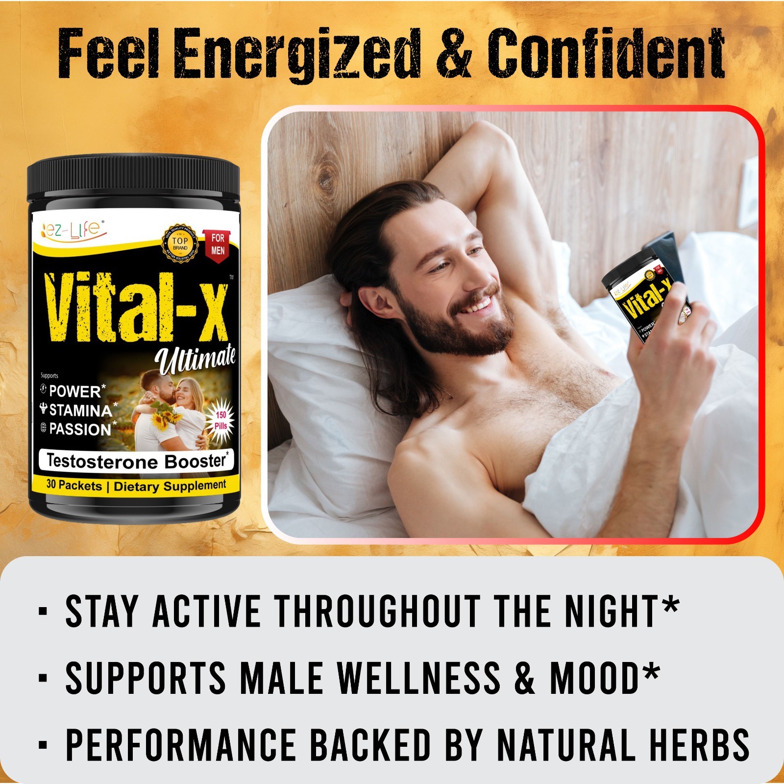 Male Enhancement Supplement, Natural Vitality & Performance Support, Stamina 30