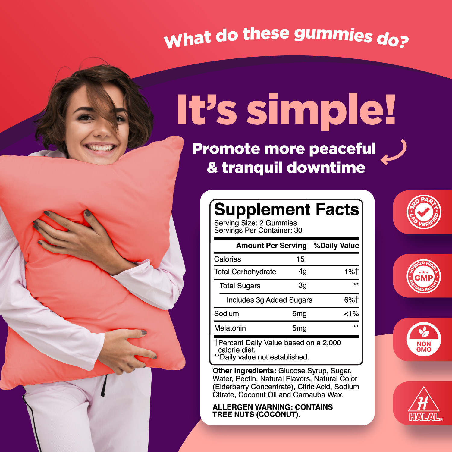 Melatonin Gummy Vitamins Sleep Supplement – Natural 5mg Deep Sleep 60ct