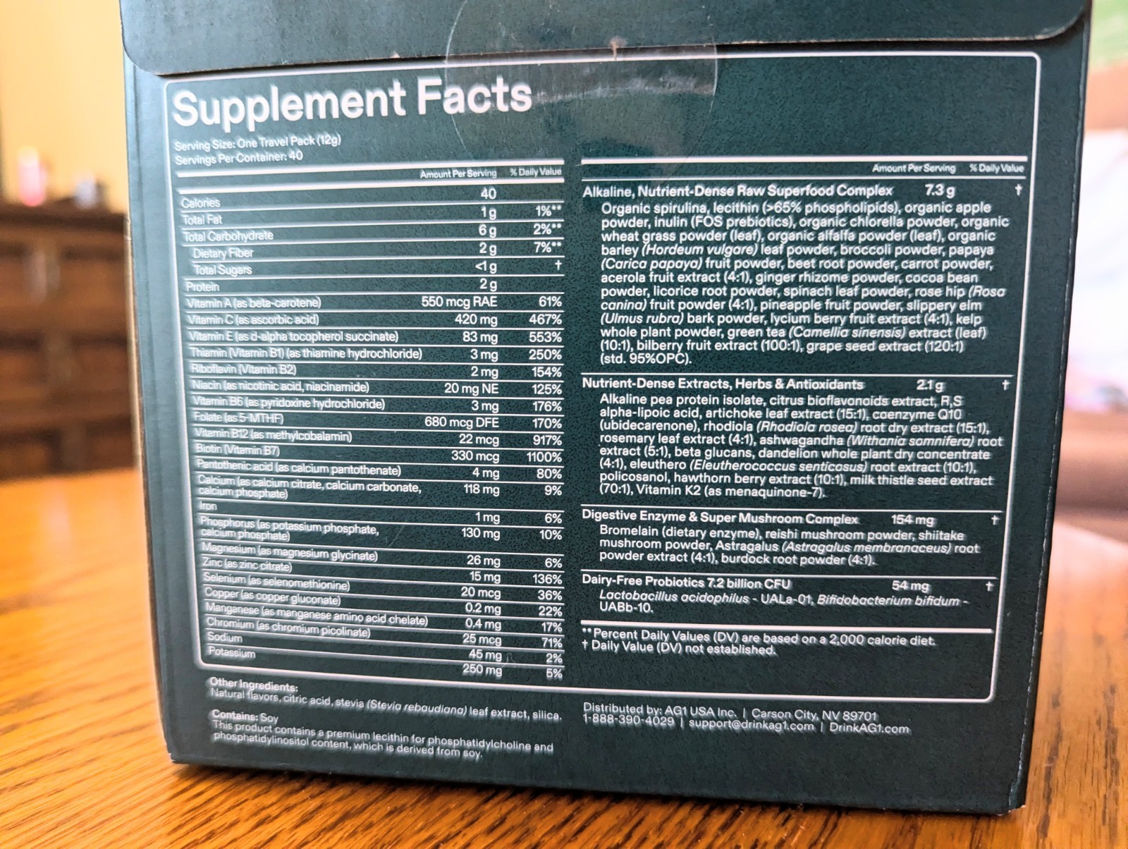 AG1 Green Superfood Powder NSF Certified for Sport, 40 Travel Packs 16.9 oz